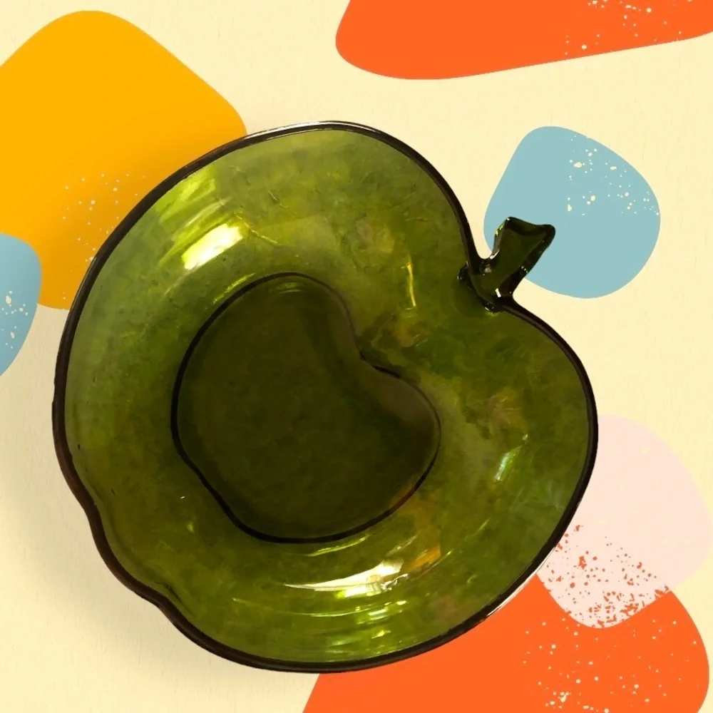 Vintage Green Tinted  Apple Glass Bowl